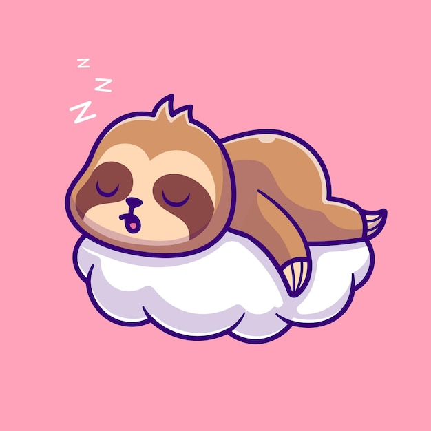Mignon paresseux dormant sur le nuage dessin animé vecteur icône illustration nature animale icône concept isolé