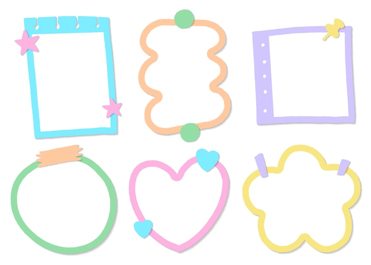 Vecteur mignon pastel mémo coeur cercle fleur carré rectangle note papier collant bloc-notes scrapbook ensemble