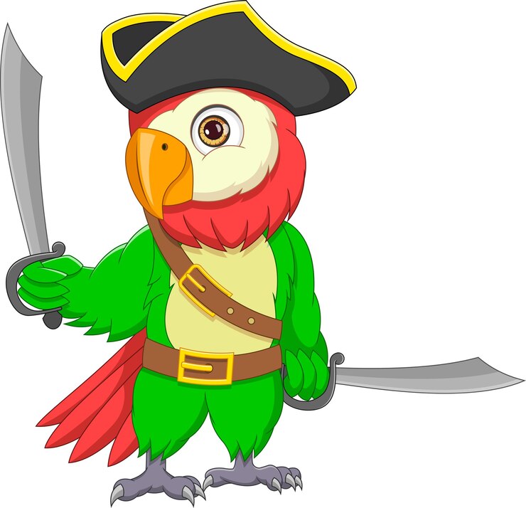 Vecteur un mignon perroquet pirate avec des épées