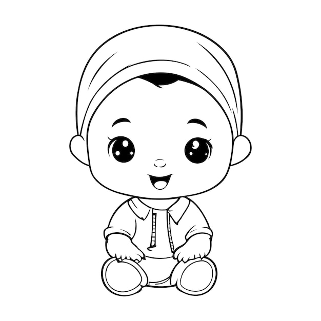 Mignon Petit Bébé Garçon Avec Bonnet Tricoté Et écharpe Conception D'illustration Vectorielle