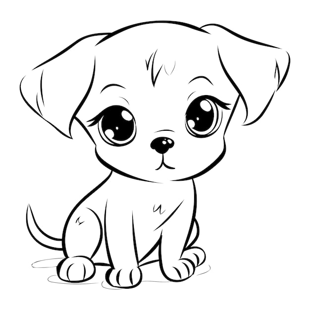 Vecteur mignon petit chiot illustration vectorielle noir et blanc pour livre de coloriage