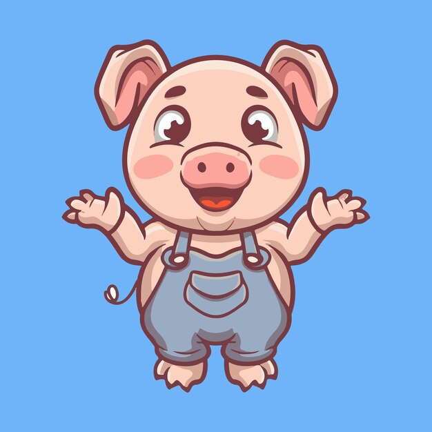 Vecteur un mignon petit cochon en combinaison dans le style des dessins animés