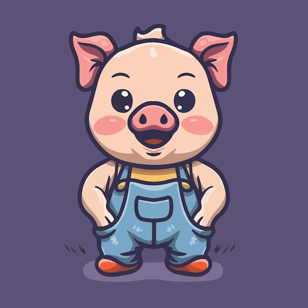 Vecteur un mignon petit cochon en combinaison dans le style des dessins animés