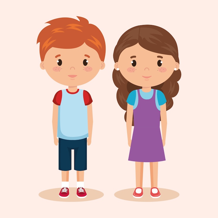 Vecteur mignon et petit couple d&#39;enfants