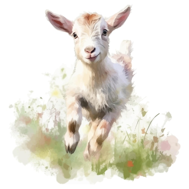 Mignon Petit Dessin Animé De Chèvre Dans Un Style De Peinture à L'aquarelle