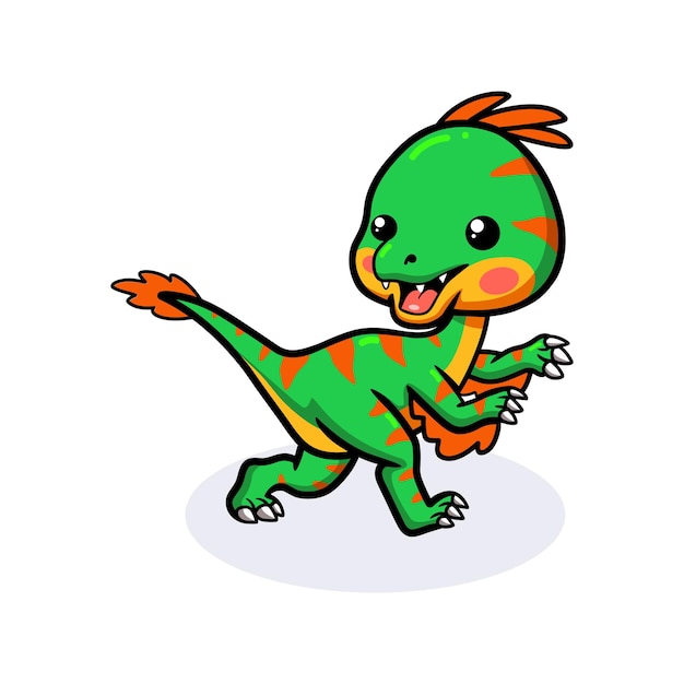 Vecteur mignon petit dessin animé de dinosaure oviraptor en cours d'exécution