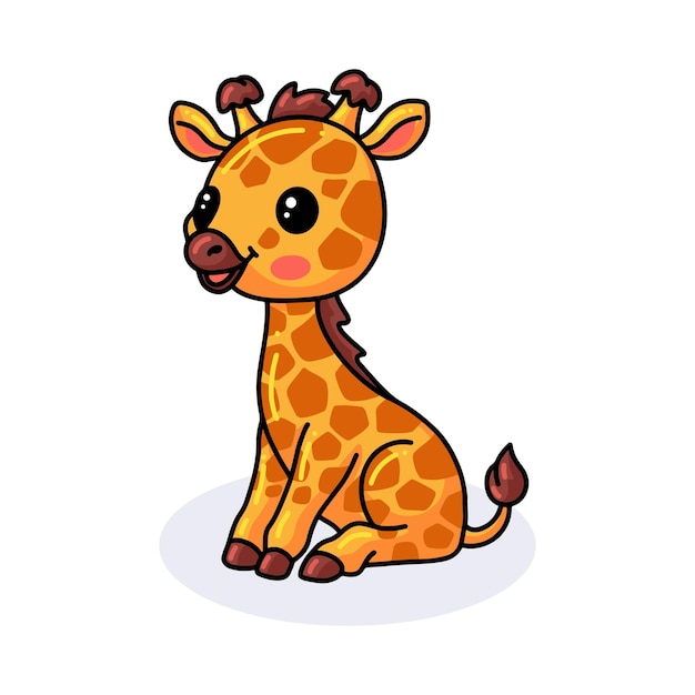 Mignon Petit Dessin Animé Girafe Assis