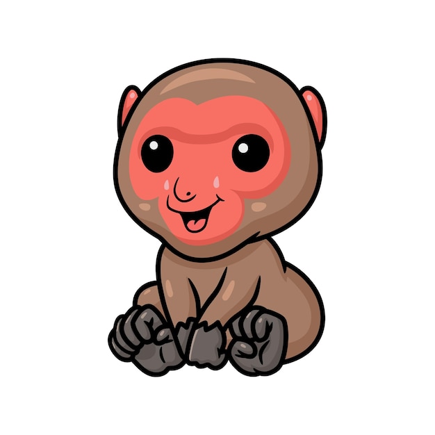 Mignon Petit Dessin Animé De Macaque Japonais Assis