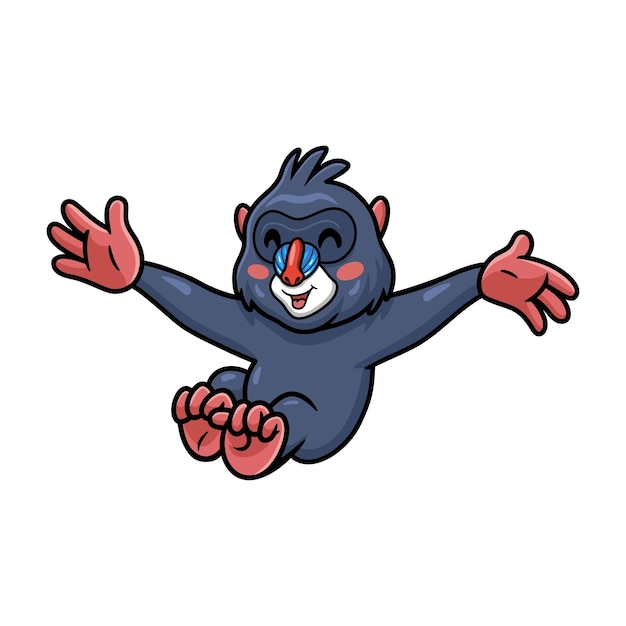 Mignon Petit Dessin Animé De Mandrill Sautant