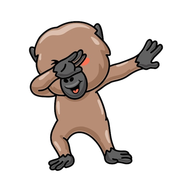 Mignon Petit Dessin Animé De Singe Babouin Dansant