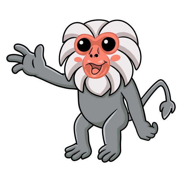 Mignon Petit Dessin Animé De Singe Hamadryade Agitant La Main