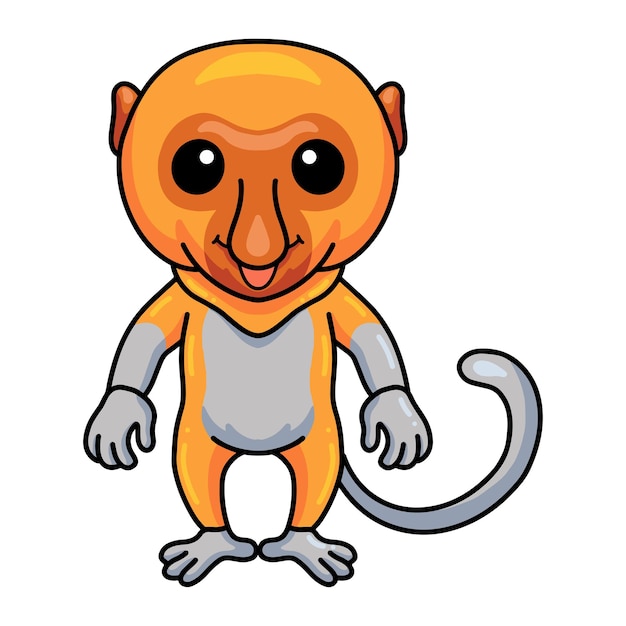 Mignon petit dessin animé de singe proboscis debout
