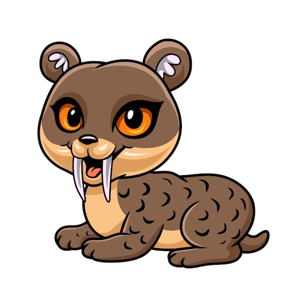 Mignon Petit Dessin Animé Smilodon Assis