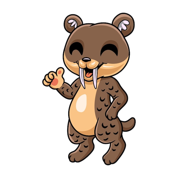 Mignon Petit Dessin Animé De Smilodon Donnant Les Pouces Vers Le Haut