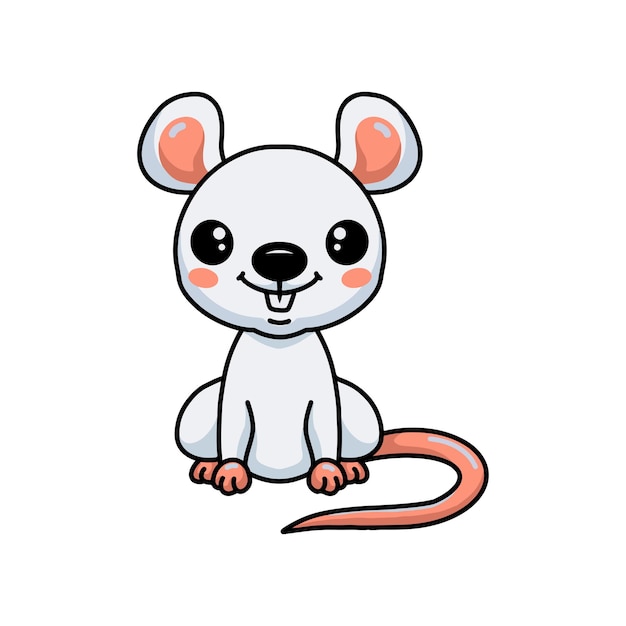 Mignon Petit Dessin Animé De Souris Blanche Assis