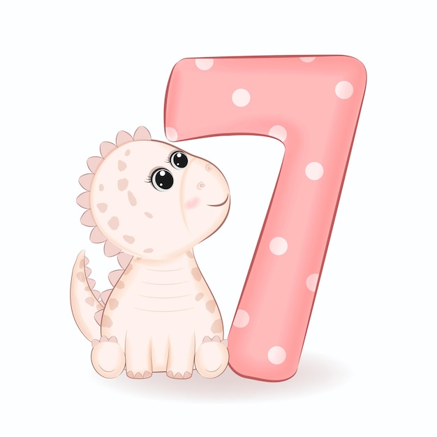 Mignon Petit Dinosaure Avec L'alphabet Numéro 7