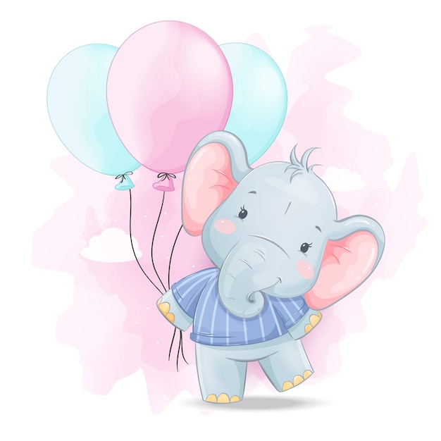 Mignon Petit éléphant Avec Des Ballons Colorés