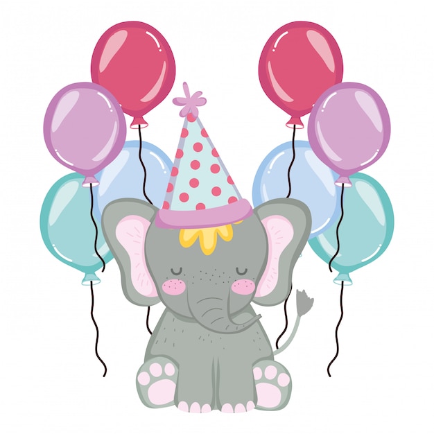 Mignon Et Petit éléphant Avec Chapeau De Fête