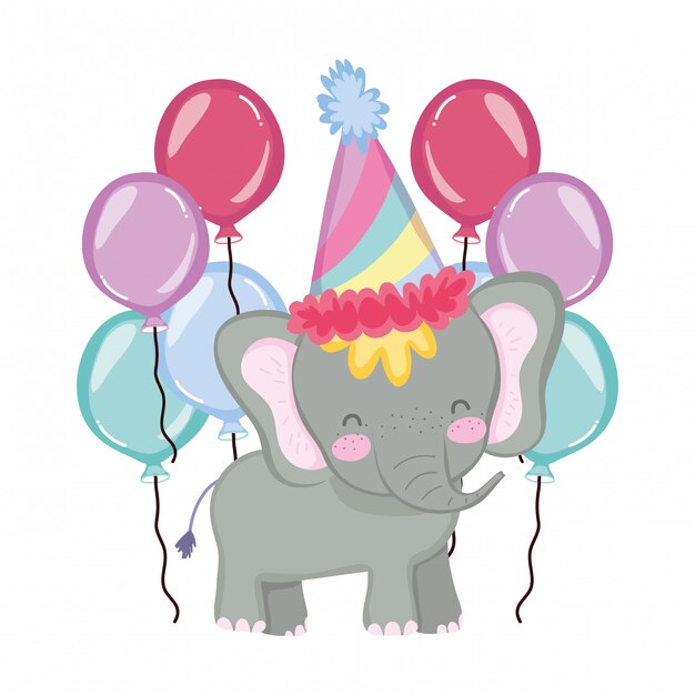 Mignon Et Petit éléphant Avec Chapeau De Fête