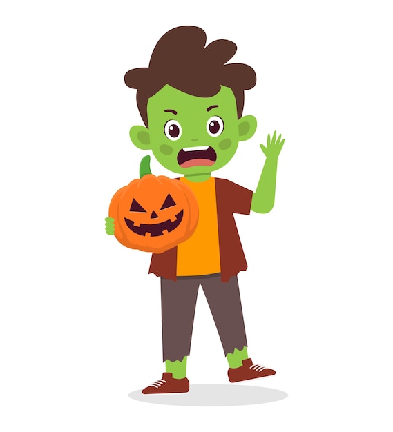 Mignon Petit Enfant Heureux Célébrer L'illustration De Dessin Animé D'halloween