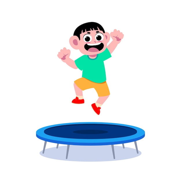 Mignon Petit Enfant Sautant Sur Un Trampoline