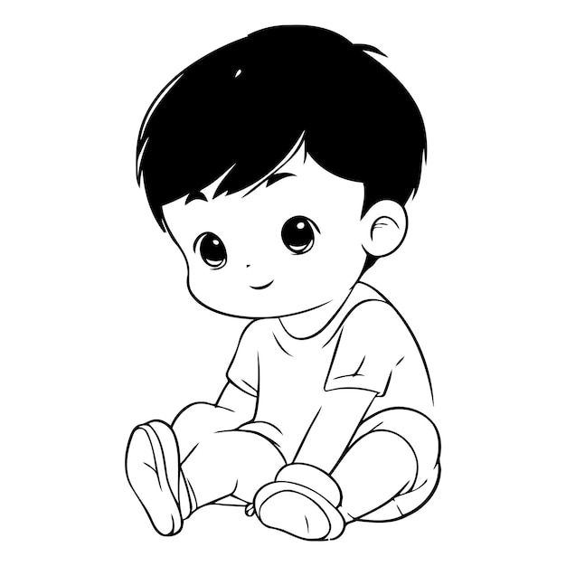 Vecteur un mignon petit garçon assis sur le sol dessine pour votre conception