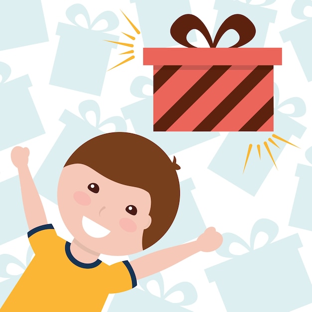 Vecteur mignon petit garçon avec des boîtes-cadeaux décoration illustration vectorielle