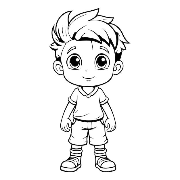 Vecteur un mignon petit garçon personnage de dessin animé pour livre à colorier