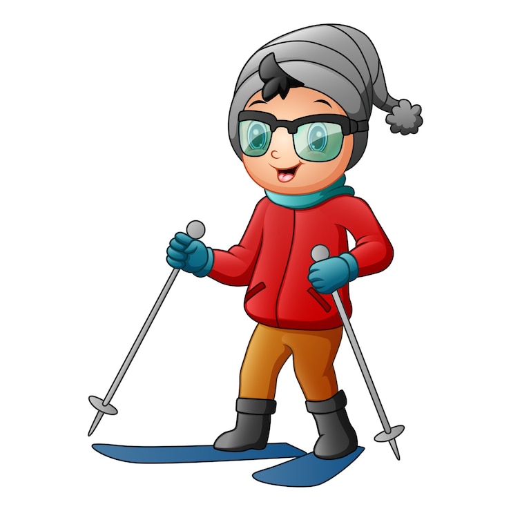 Vecteur mignon, petit garçon, ski, dans, vêtements hiver