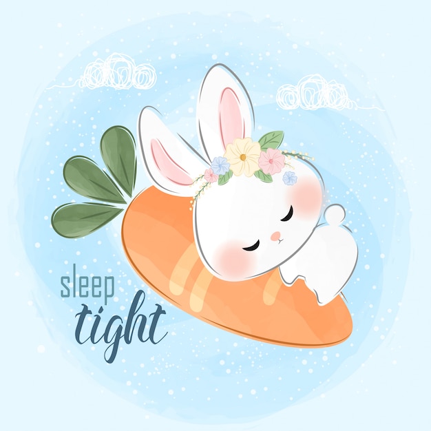 Mignon Petit Lapin Dormant Sur Une Illustration De Carotte