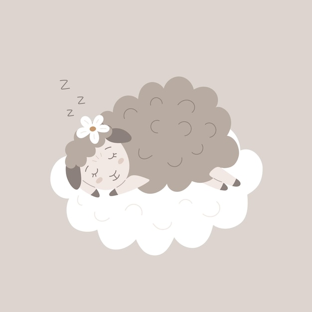 Mignon Petit Mouton Dormant Sur Le Nuage, Agneau Doux Pour Les Enfants Bonne Nuit, Impression Pour Le Coucher Des Enfants