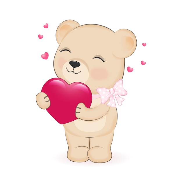 Mignon Petit Ours Et Coeur Valentines Day Concept Illustration