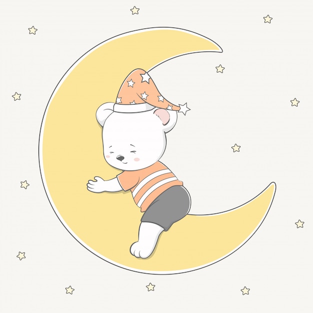 Mignon Petit Ours Dormir Sur La Lune Dessiné à La Main