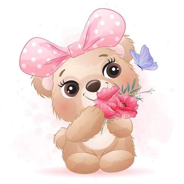 Mignon petit ours avec effet aquarelle