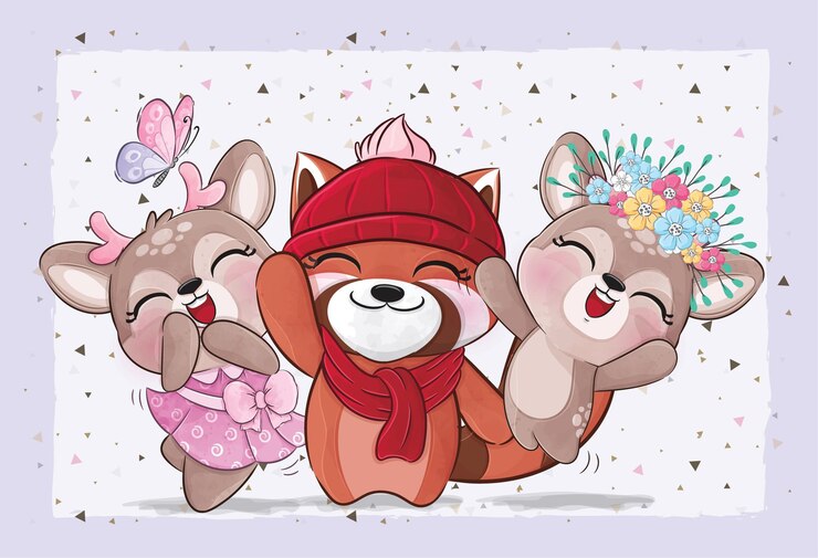 Vecteur mignon petit ours rouge et amis illustration illustration de fond