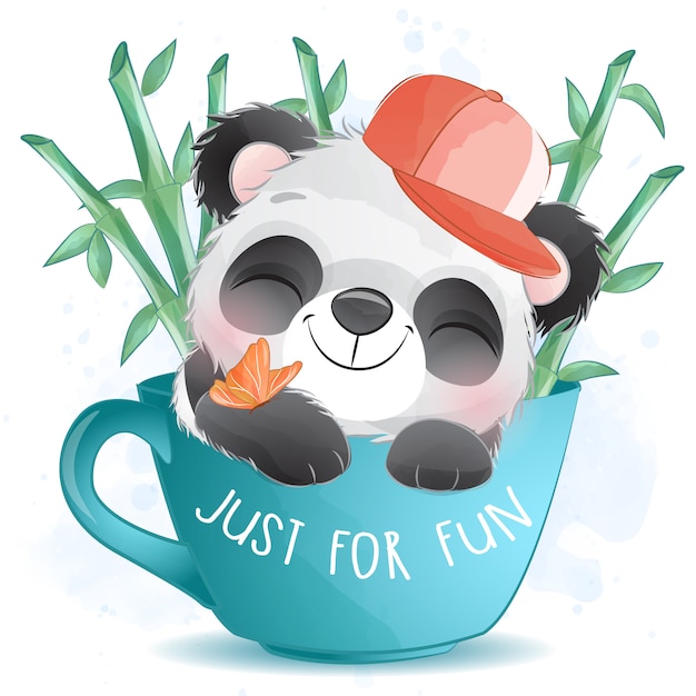 Mignon Petit Panda Assis à L'intérieur De La Tasse