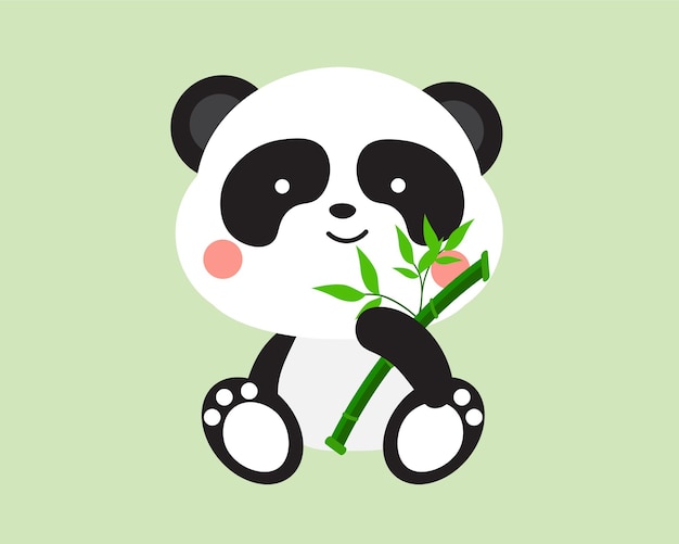 Mignon Petit Panda Avec Du Bambou Sur Fond Vert