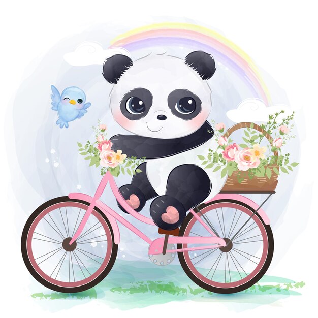 Mignon Petit Panda à Vélo