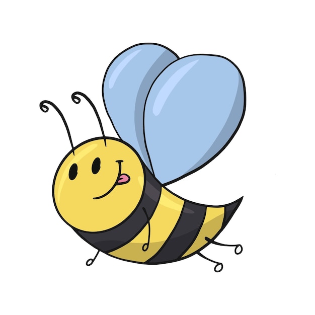 Mignon Petit Personnage D'abeille Abeille Sourit Illustration Vectorielle De Style Dessin Animé