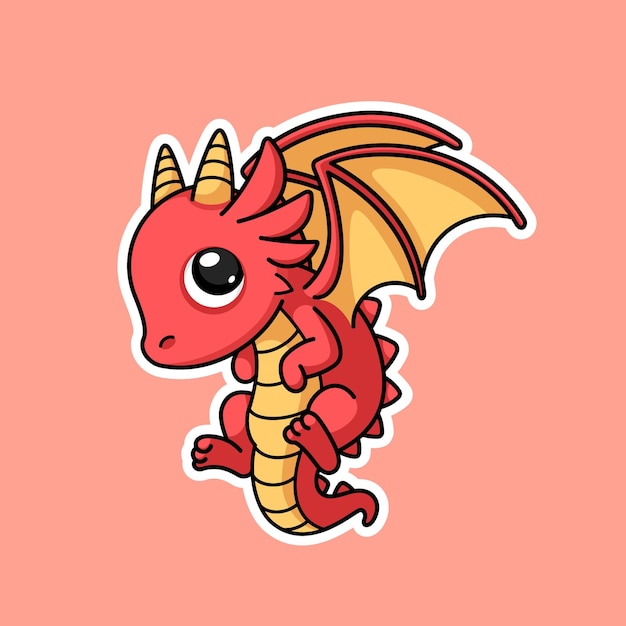 Mignon petit personnage de dessin animé de dragon graphiques vectoriels premium dans le style d'autocollants