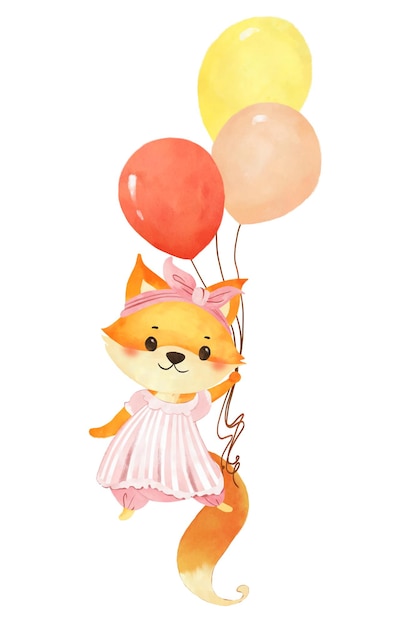 Mignon Petit Renard Avec Des Ballons