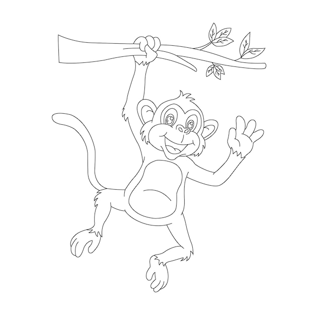 Mignon Petit Singe Contour Coloriage Page Pour Enfants Illustration Vectorielle De Dessin Animé Livre De Coloriage Animal