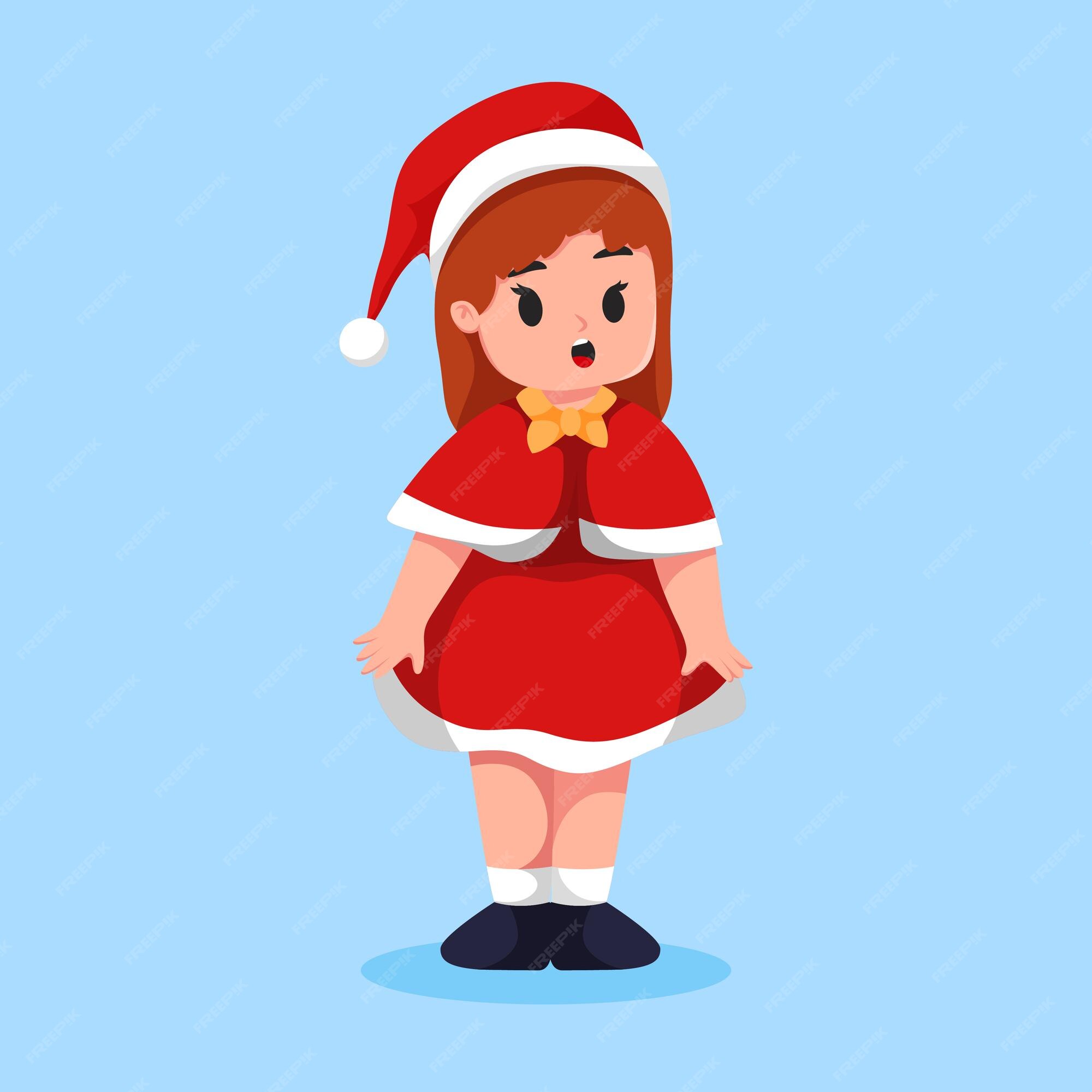 Mignon, petite fille, noël, dessin animé, illustration Vecteur Premium