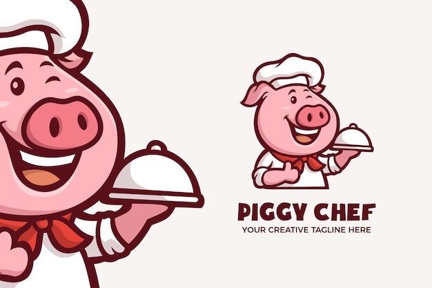Mignon Piggy Chef Restaurant Mascotte Caractère Logo Modèle