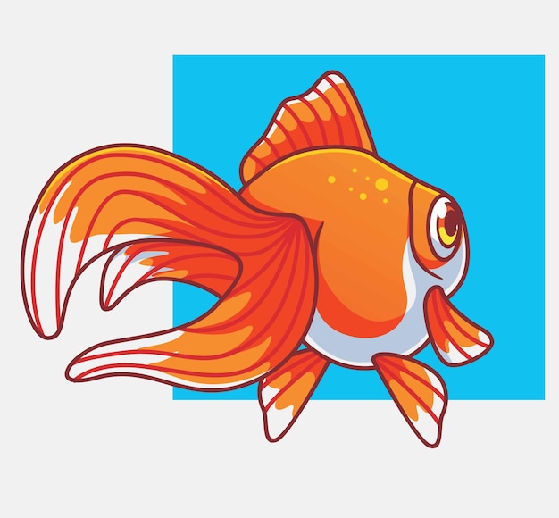 Mignon Poisson D'or Orange Isolé Dessin Animé Animal Illustration Style Plat Autocollant Icône Design Premium