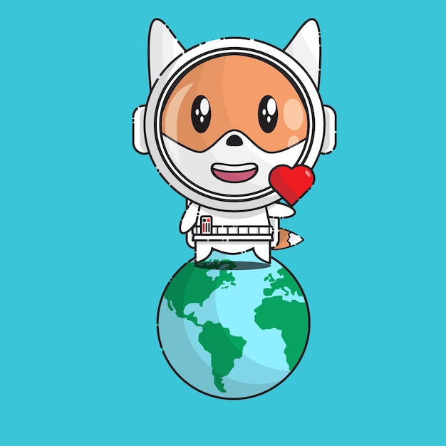 Mignon, Renard, à, Astronaute, Uniforme, Debout, Terre