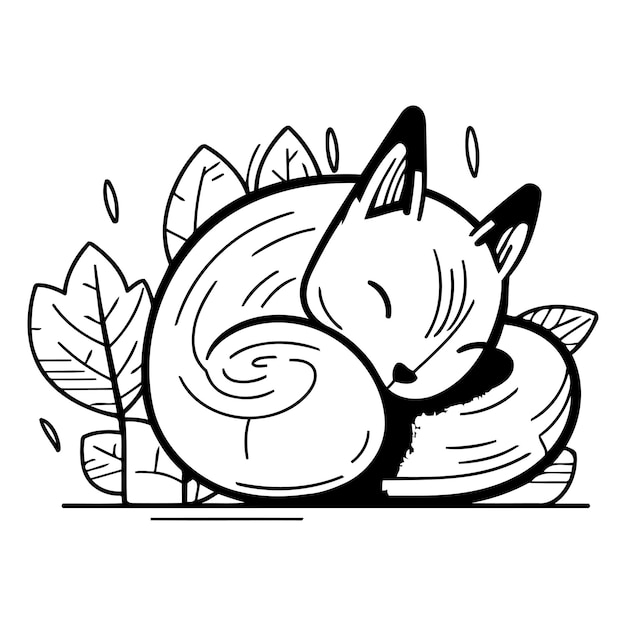 Vecteur un mignon renard de dessin animé qui dort sur un oreiller illustration vectorielle en style plat