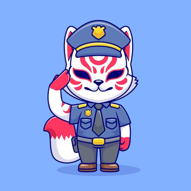 Mignon Renard Kitsune Police Dessin Animé Vecteur Icône Illustration Profession Animale Icône Concept Isolé