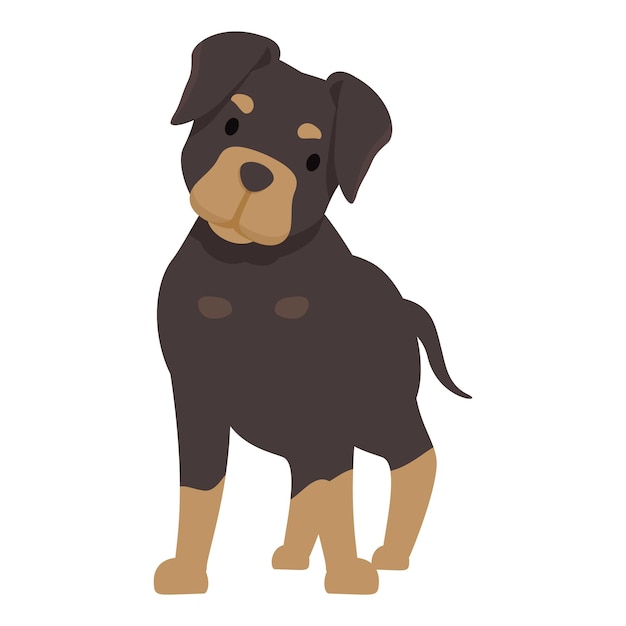 Un mignon rottweiler qui se tient debout et regarde avec curiosité.