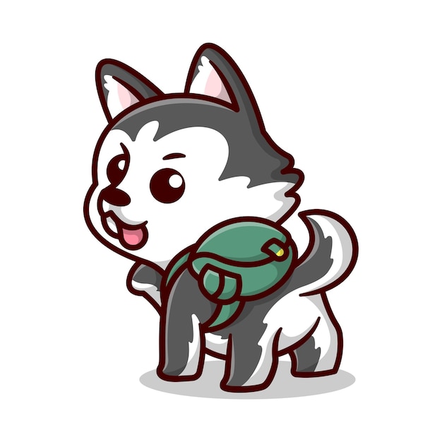 Mignon Siberian Husky Porte Une Mascotte De Bande Dessinée Sac Vert.